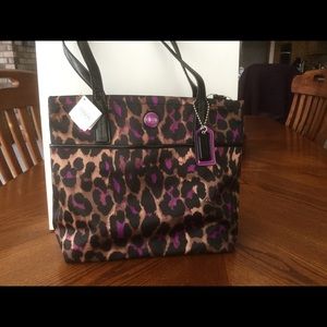 NWT Coach Purple Ocelot Print Tote